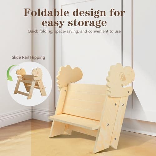 TinyHaven Wooden Toddler Step Stool, 2-Step Foldable Stool for Kids with Non-Slip Surface, Baby Bathroom Stool for Potty Training, Bathroom Sink, Kitchen Counter with Cute Dinosaur Design, Natural - Thumbnail 5
