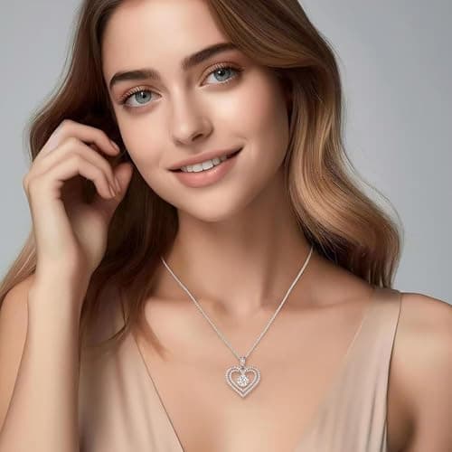 Valentines Day Gift for Wife Moissanite Heart Necklace,18K Gold Plated 925 Sterling Silver Pendant,Waterproof Hypoallergenic Jewelry for Women Anniversary Birthday Christmas Mother's Day (Sliver, Carats, 1) - Thumbnail 6