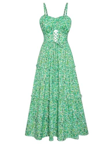 GRACE KARIN 2026 Women's Spaghetti Vacation Sundress Summer Beach Flowy Boho Floral Maxi Dresses with Pockets Green Blue Floral XL - Image 1