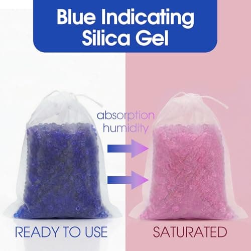 MATEAM 2LBS Blue Silica Gel Beads Bundle, Indicating Desiccant with 10 Mesh Bags & 25 Humidity Test Cards, 3D Printer Desiccant & Reusable Moisture Absorber for Security Safe - Thumbnail 4
