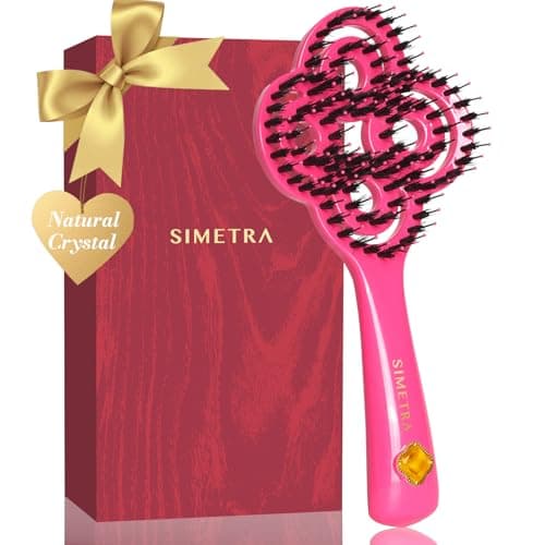 SIMETRA Lucky Hair Brush for Women, 14K Gold Plated Wet Brush Detangling Brush for All Hair Types, Natural Crystal Inlay Boar Bristle Hair brush, Curly Detangler HairBrush for Scalp Massage Gift - Image 1