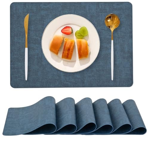 Boobezeen Faux Leather Placemats Set of 6 (Navy Blue)