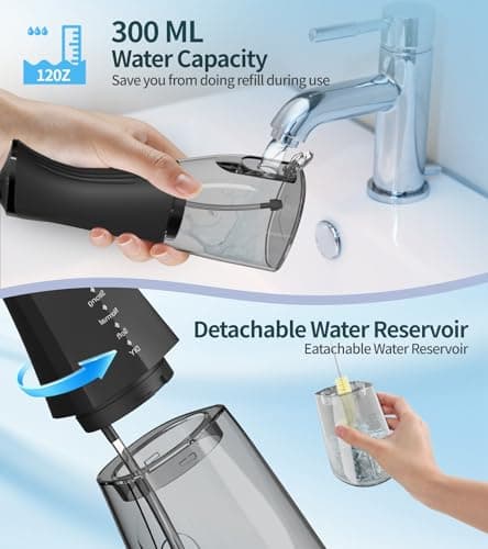 Water Dental Flosser Cordless for Teeth, 350ML Water Dental Flosser Teeth Pick 4 Modes Portable Oral Irrigator with 4 Jet Tips Rechargeable Flossers Oral Irrigator IPX7 Waterproof for Home Travel - Thumbnail 5
