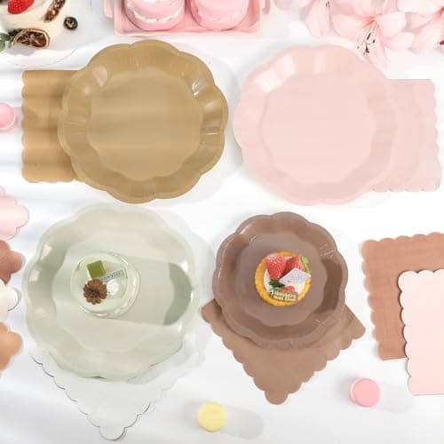 NatNarr Brown Plates and Napkins Set, Boho Baby Shower Decorations Include 7" & 9" Scalloped Gradient Brown Plates, Napkins for Wedding, Baby Bridal Shower, Birthday - Thumbnail 3