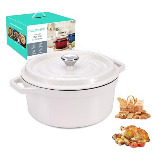 HAUSHOF 5.3QT Cast Iron Dutch Oven, Non-Stick Pot with Lid