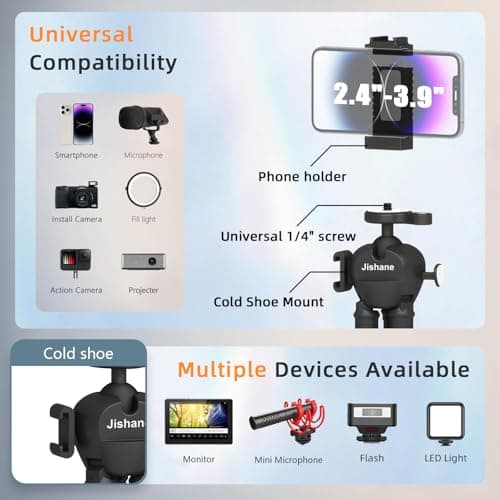 Jishane Tripod for Camera Stand, Mini Flexible Action Camera Tripod for GoPro Hero13/12/11/10, DJI OSMO Pocket 3 & Action 6/5 Pro/4, Insta360 X5/X4 Tripod with 360° Rotation Mount - Thumbnail 3