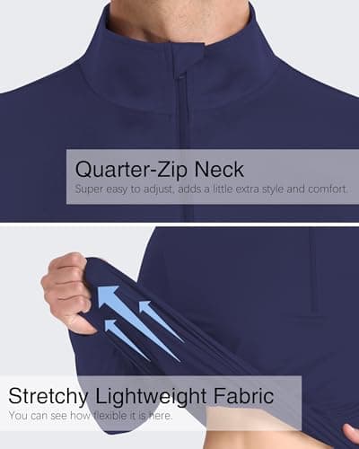 Mens Long Sleeve Shirts 1/4 Zip Pullover Sweatshirts UPF 50+ Sun Protection Wicking Moisture Dry Fit Lightweight Golf Workout Gym Running Casual Athletic Tops Navy Blue XL - Thumbnail 5