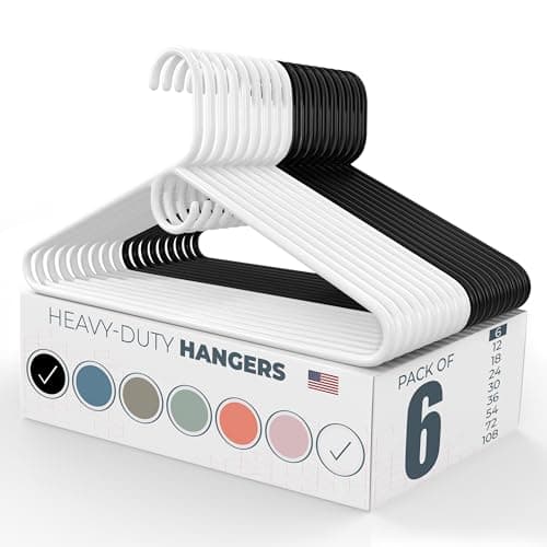 Neaties Heavy Duty Clothes Hangers 6 Pack – Made in the USA – 8lb Capacity Plastic Hangers for Adult Clothing – Durable for Pants, Coats, Jackets, or Jeans – White & Black - Image 1