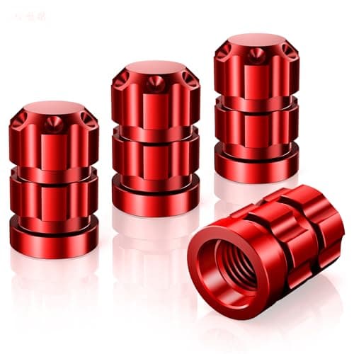 QUARKACE Universal Tire Valve Stem Caps, 4 Pack Anti-Corrosion Aluminum Alloy Valve Covers, Metal Tire Air Caps with Rubber O-Ring Seal for Cars Trucks SUVs Motorcycles Bikes, Red