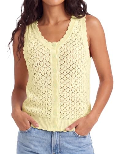 Winnim Summer Crochet Tank Tops for Women Button Down Sleeveless Cardigan - Image 1