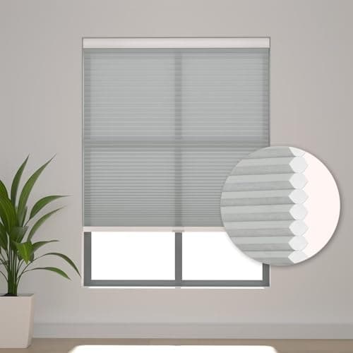 Changshade Cordless Light Filtering Cellular Shades for Indoor Windows Doors, Pull Down Honeycomb Blinds Thermal Insulated 1.5 Inch Accordion for Home, Bedroom, Bathroom, Nursey,44" W×64" H, Gray - Thumbnail 3