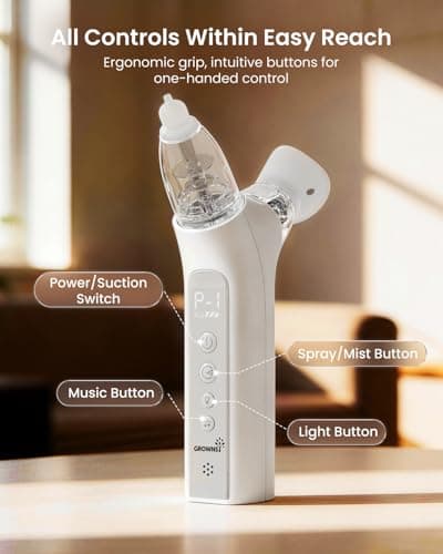 GROWNSY SniffEase Spa 3-in-1 Nasal Aspirator for Baby – Spray, Suction & Mist, Hospital-Grade Powerful Electric Nose Suction with Soothing Light & Music, Larger Chamber (Grey) - Thumbnail 4