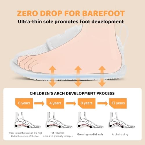 STQ KIDS Toddler Wide Toe Box Shoes Baby Girl Boy Barefoot Shoe Walking Non-Slip Sneakers All White Size 18-24 Months - Thumbnail 6