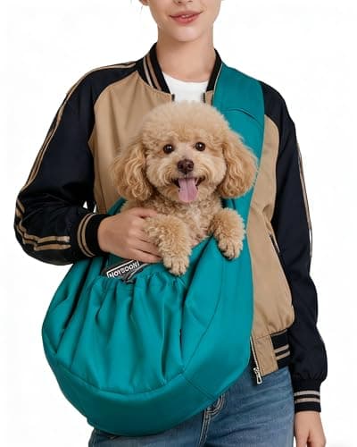 Puppy Sling Carrier for Small Dog-Widened and Thickened Shoulder Strap with Storage Pocket, Adjustable Hands-Free Small Dog Carrier Sling for Outdoor, Cat & Dog Sling Carrier 7-15 lbs,(Peacock Blue).