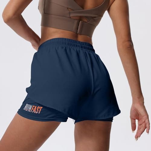 YOAKUKA Women's 2 in 1 Workout Shorts Gym Workout Yoga Running Biker Tennis Skirts Clothes Summer Navy Blue - Thumbnail 4