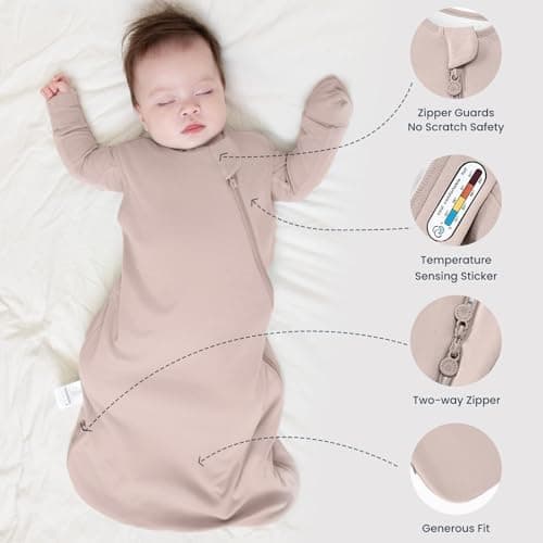 Kaiya unisex baby sleeping bag, 1.0 TOG, organic cotton sleeveless onesie sleeping bag, wearable baby blanket. - Thumbnail 5