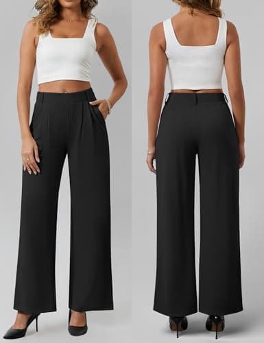 AVAMO Womens Dress Pants Wide Leg Pull On Stretchy Work Pants for Women with Pockets High Elastic Waist Office Business Black - Thumbnail 3