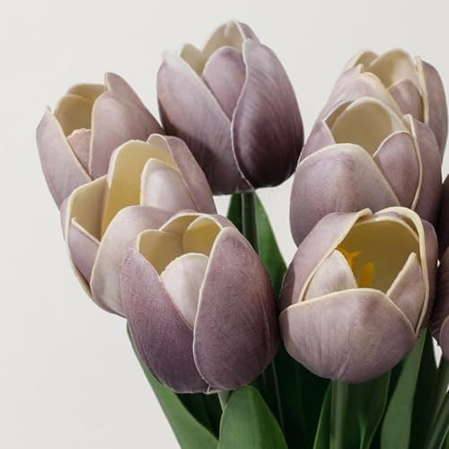 LILUYTO Lavender Mist Fake Tulips,18.5" PU Artificial Tulips Flowers for Spring Easter Home Kitchen Wedding Bouquet Bulk Mother's Gift Day Decorations - Thumbnail 4