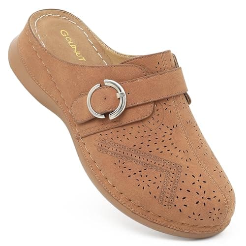 Goldnut Comfortable Clogs for Women with Arch Support - Brown Closed Toe Slip On Mules, All Day Wear Casual Dressy Shoes Size 8.5 - Image 1