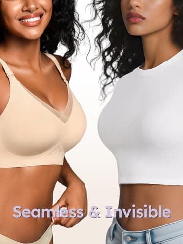 Cuteio Wireless Bras for Women No Underwire, Seamless V Neck Mesh Bralette with Support, Everyday Full Coverage Comfortable Bra Skin - Thumbnail 6