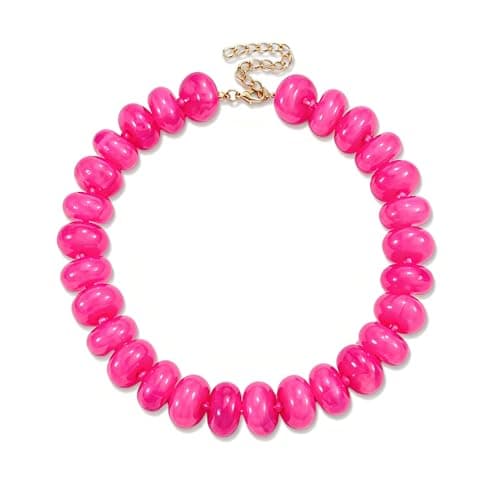 CSIYANJRY99 Hot Pink Chunky Beaded Necklace for Women, Large Colorful Resin Beads Statement Necklace, Boho Summer Beach Vacation Jewelry Gifts - Image 1