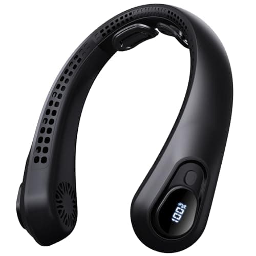 FYALLASO Portable Neck Fan Rechargeable - [with LED Display] 5 Speeds, 5000mAh Battery Operated Wearable Personal Cooling Bladeless Fan for Outdoor Travel, Gifts for Men Women Kids,Black - Image 1