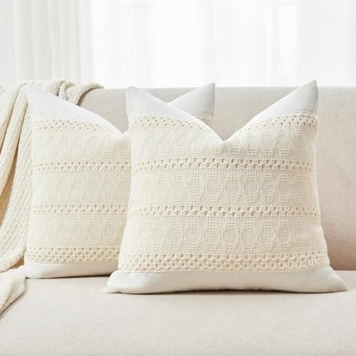 GriNeed Throw Pillow Covers Set of 2 12x20 Inch Boho Pillow Covers, Soft Lumbar Neutral Cotton White Decorative Case for Couch Sofa Bed Living Room, Home Modern Woven Farmhouse Cute Decor - Thumbnail 2