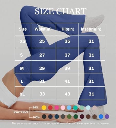 Unthewe High Waisted Flare Leggings for Women Tummy Control Butt Lifting Workout Yoga Wide Leg Pants(U926-True Navy-L) - Thumbnail 6