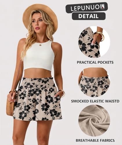 Lepunuo Casual Shorts for Women High Waisted Comfy Cute Summer Beach Short with Pockets - Thumbnail 3