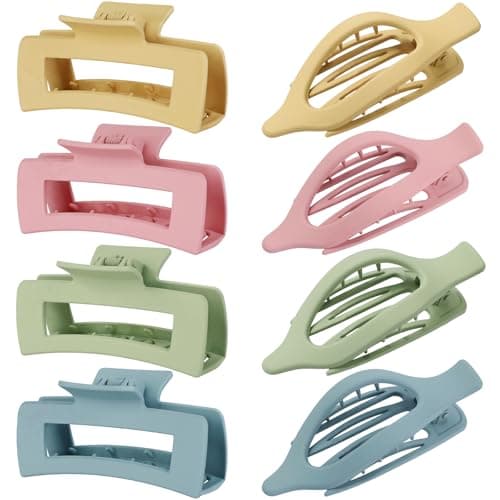 Hair Clips for Women 4.3 Inch Large Hair Claw Clips 8 pcs Square Claw Clips & Flat Hair Clips for Thick or Thin Hair French Concord Hair Barrettes Alligator Hair Accessories for Women (Colorful) - Image 1