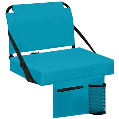Besunbar Stadium Seats for Bleachers with Back Support Bleacher Seat Soft Cushion Light Weight Includes Shoulder Strap & Cup Holder, Front & Back Zipper Pocket, Suitable for Sports Events,Cyan - Image 1