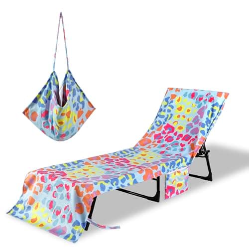 THOVSMOON Beach Lounge Chair Towel Cover,Soft Microfiber Chaise Lounge Towel Cover Patio Pool Chairs Cover with Side Pockets,80" x 26" Chair Cover for Beach/Pool Sunbathing (Colorful Leopard) - Image 1