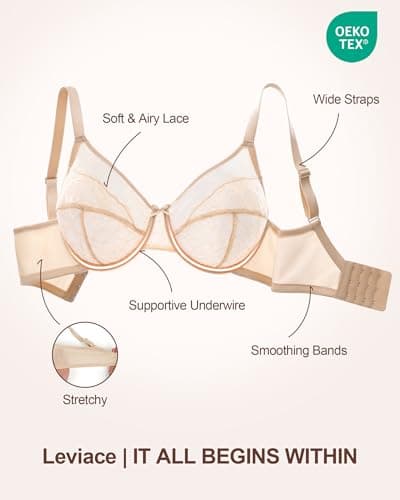 leviace Minimizer Bra for Women, Full-Coverage Unlined Lace Warm Beige - Thumbnail 6