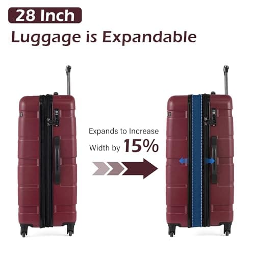 Coolife Luggage Set 3 Piece Hardside PC+ABS Suitcase with TSA Lock, Expandable Large Checked Luggage, Lightweight Rolling Carry On with Spinner Wheels(20/24/28 Inch, Radiant Pink) - Thumbnail 6