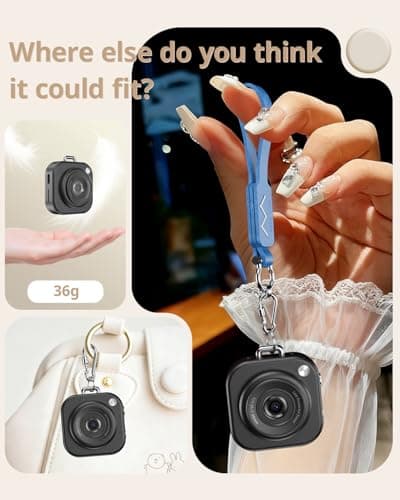 W & O Mini Keychain Digital Camera,1080p Mini Camera Charms with 32GB Card,Small Cameras for Photography with Long Battery Life,Pocket-Size Keychain Camera with Chain for Vlog, Party,Travel (Black) - Thumbnail 5