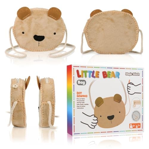 MIJIUWJ Little Bear DIY Sewing Kit for Beginners Kids Arts and Crafts, Plush Crossbody Bag with Zipper, Instructions Learn to Sew & Felt Embroidery, No Mess Starter Stitch Gifts for Girls Age 6-7 8-12 - Image 1