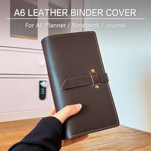 GDCELPA A6 Leather Binder Cover with Card Holder 6 Ring Notebook Cover for Budget Personal Planner Compatible with A6 Binder Paper - Thumbnail 2