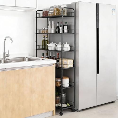 Seadasyoon 10in 6 Tier Slim Storage Cart with Wheels, Narrow Space Rolling Shelving Unit, Metal Wire Mobile Organizer Rack for Kitchen Bathroom Office Laundry - Thumbnail 2
