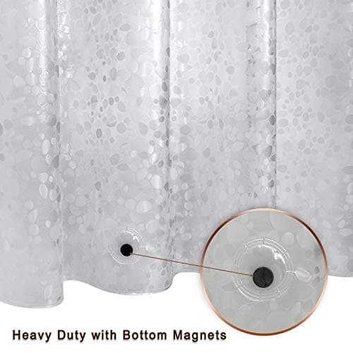 Bostofy Waterproof Shower Curtain Liner 8G EVA Thick Shower Curtain with Heavy Duty 3 Bottom Magnets, Shower Liner for Shower Stall, Bathtubs, 3D Pebble Pattern, 72 x 72,12 Hooks - Thumbnail 3
