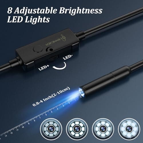 Endoscope Camera with Light, 1920P HD Borescope with 8 Adjustable LED Lights, 16.4ft Semi-Rigid Snake Camera, IP67 Waterproof 7.9mm Inspection Tools for iOS and Android - Thumbnail 5