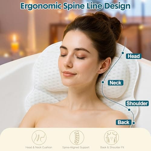 Bath Pillow Bathtub Pillow, Luxury Bath Pillows for Tub with Head, Neck & Back Support, 4D Air Mesh Bath tub Pillow with Extended Wings, Non-Slip Suction Cups Relaxing Spa Gift for Woman - Thumbnail 3