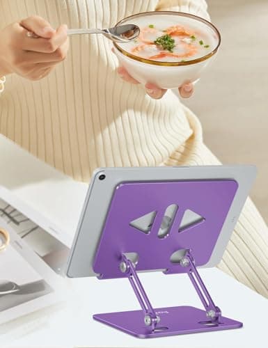 Aoviho Tablet Stand Holder for Desk, Adjustable Desktop Tablet Holder, Foldable Aluminum Tablet Mount for iPad pro 12.9, iPad Air Mini, Samsung Galaxy Tabs Z Fold Kindle Fire 4-12 inch Purple - Thumbnail 2