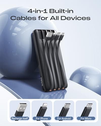 Orfeika 20000mAh Power Bank Fast Charging, Portable Charger with 4 Built-in Cables & 6 Outputs, 20W PD USB C Battery Pack Compatible with iPhone 16/15, Galaxy, Android, iPad & More (Travel Essential) - Thumbnail 3