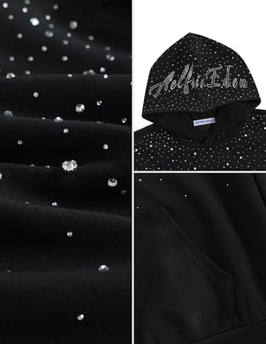 Aelfric Eden Rhinestone Hoodies Men Women Diamond Hooded Sweatshirt Fashion Luxury Casual Streetwear Unisex Hoodie Pullover Black XS - Thumbnail 5