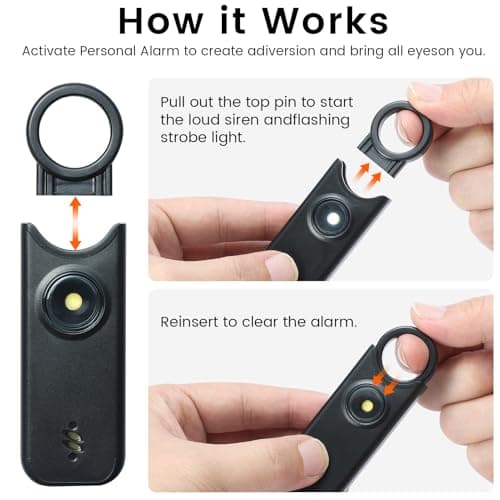 TIPSEAN Personal Safety Alarm - 135dB Ultra Loud Siren with LED Strobe Light, USB-C Rechargeable, Compact Keychain Alarm for Women/Men, Emergency Flashlight & Vibration Alert(Black) - Thumbnail 2