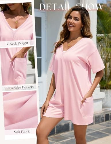 NILOINE Women Romper Pink Summer Oversized Casual Athletic Workout Cute Beach Romper Shorts Jumpsuit Outfits(7-Light Pink,Large) - Thumbnail 6