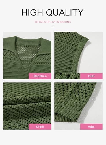 Dokotoo Womens Spring Summer Tops 2026 Dressy Casual Blouses V Neck Knit Tops Pullover Short Sleeve Sweater for Women Loose Fit Tunic Tops Polo Shirts for Women Green Tops Business Casual Clothing S - Thumbnail 4