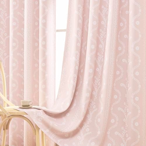 Blackout Cafe Curtains 45 Inch Length Boho Curtains Pink Farmhouse Curtain for Small Window - Thumbnail 5