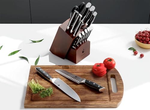 Livtek Knife Set with Block - Kitchen Knife Set German High-Carbon Stainless Steel with Built-in Sharpener - Full Tang, Triple-Rivet Ergonomic Handle - Holiday Gift Idea - 15-Piece, Falcon Series. - Thumbnail 6
