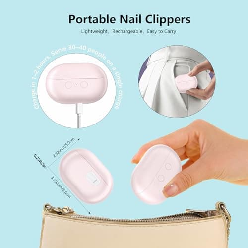 Electric Nail Clipper, Safe Electric Nail Clippers for Seniors, Adults, Kids, Babies, Upgraded 3-in-1 Nail File, Toenail Trimmer, Nail Cutter with Dust Storage & LED Light, Gifts for Mom Dad (Pink) - Thumbnail 4